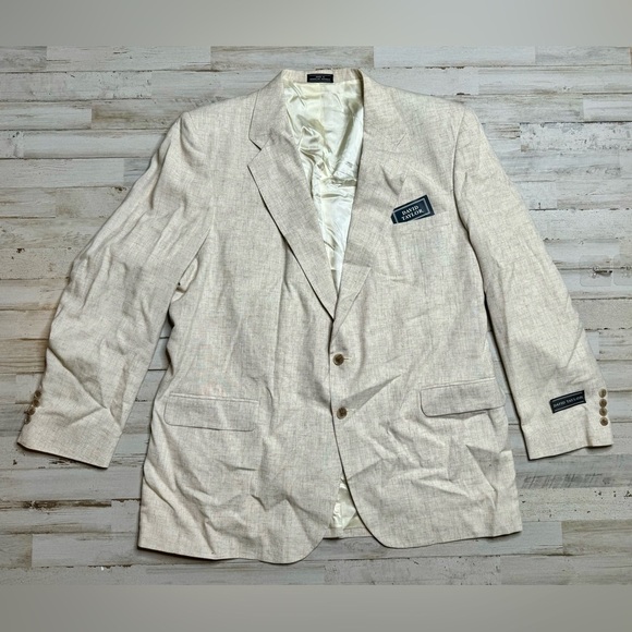 David Taylor blazer Rayon Polyester Linen blend Cream 48L NWT - Picture 1 of 12